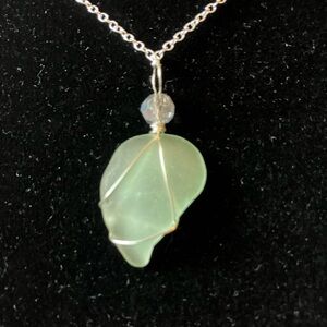 #81 handmade seagalss necklace aqua color